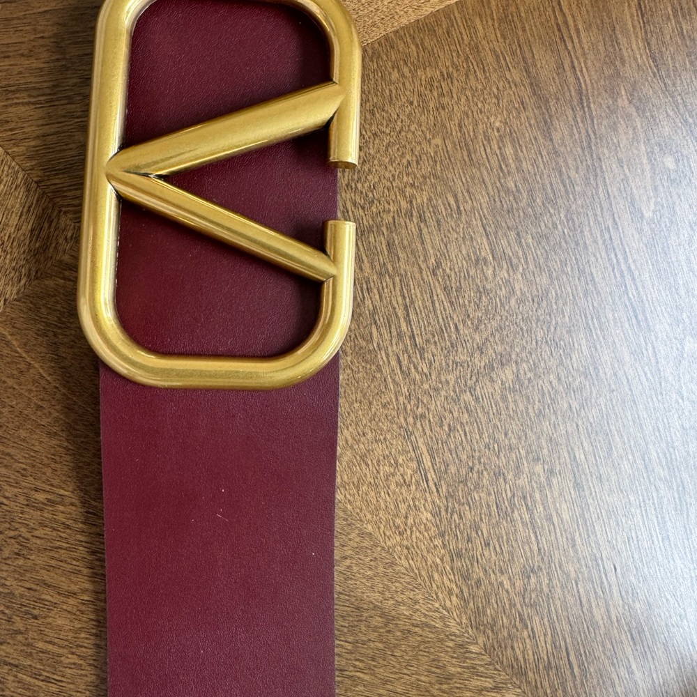 Designer Red and Gold Leather Belt with Polished Buckle